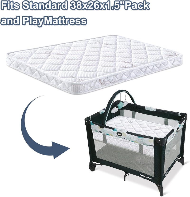 OSSERTSbearY Pack and Play Mattress - 38" x 26"- Premium Knitted Fabric Safety Reinforced Play Yard Mattress - Fits for Graco & Baby Trend & Pamo Babe Playard, Firm Support and Comfort Foam，White - Image 5